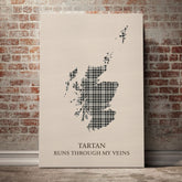Scott Black & White Ancient Tartan Scotland Map Canvas – “Tartan Runs Through My Veins” Wall Art