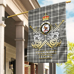 Custom Name Clan Scott Black & White Ancient Tartan Garden Flag with Clan Crest and the Golden Sword of Courageous Legacy OB15