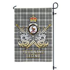 Custom Name Clan Scott Black & White Ancient Tartan Garden Flag with Clan Crest and the Golden Sword of Courageous Legacy OB15
