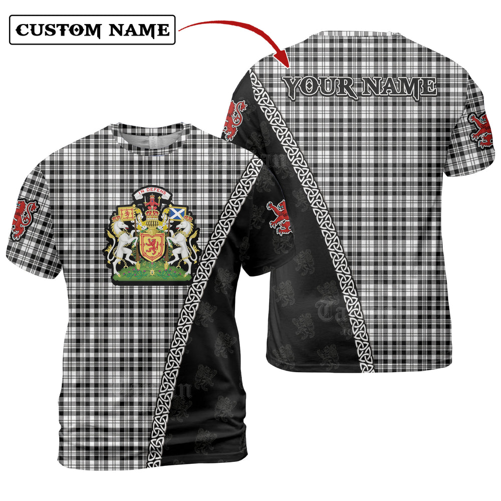 Scott Black & White Modern Tartan Shirt with Scotland Coat of Arms & Custom Name UP43