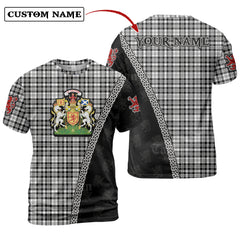 Scott Black & White Modern Tartan Shirt with Scotland Coat of Arms & Custom Name UP43