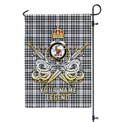 Custom Name Clan Scott Black & White Modern Tartan Garden Flag with Clan Crest and the Golden Sword of Courageous Legacy GQ70
