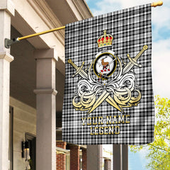 Custom Name Clan Scott Black & White Modern Tartan Garden Flag with Clan Crest and the Golden Sword of Courageous Legacy GQ70