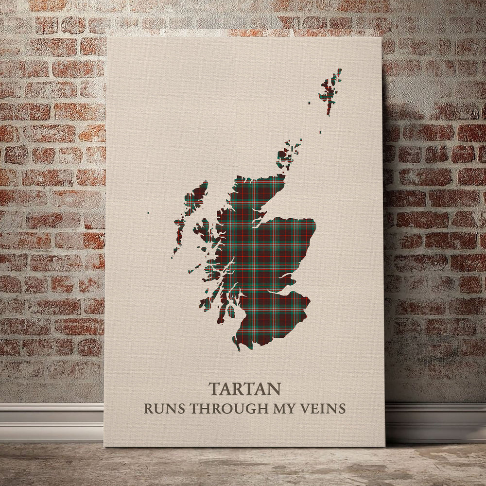 Scott Brown Ancient Tartan Scotland Map Canvas – “Tartan Runs Through My Veins” Wall Art