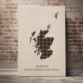 Scott Brown Ancient Tartan Scotland Map Canvas – “Tartan Runs Through My Veins” Wall Art