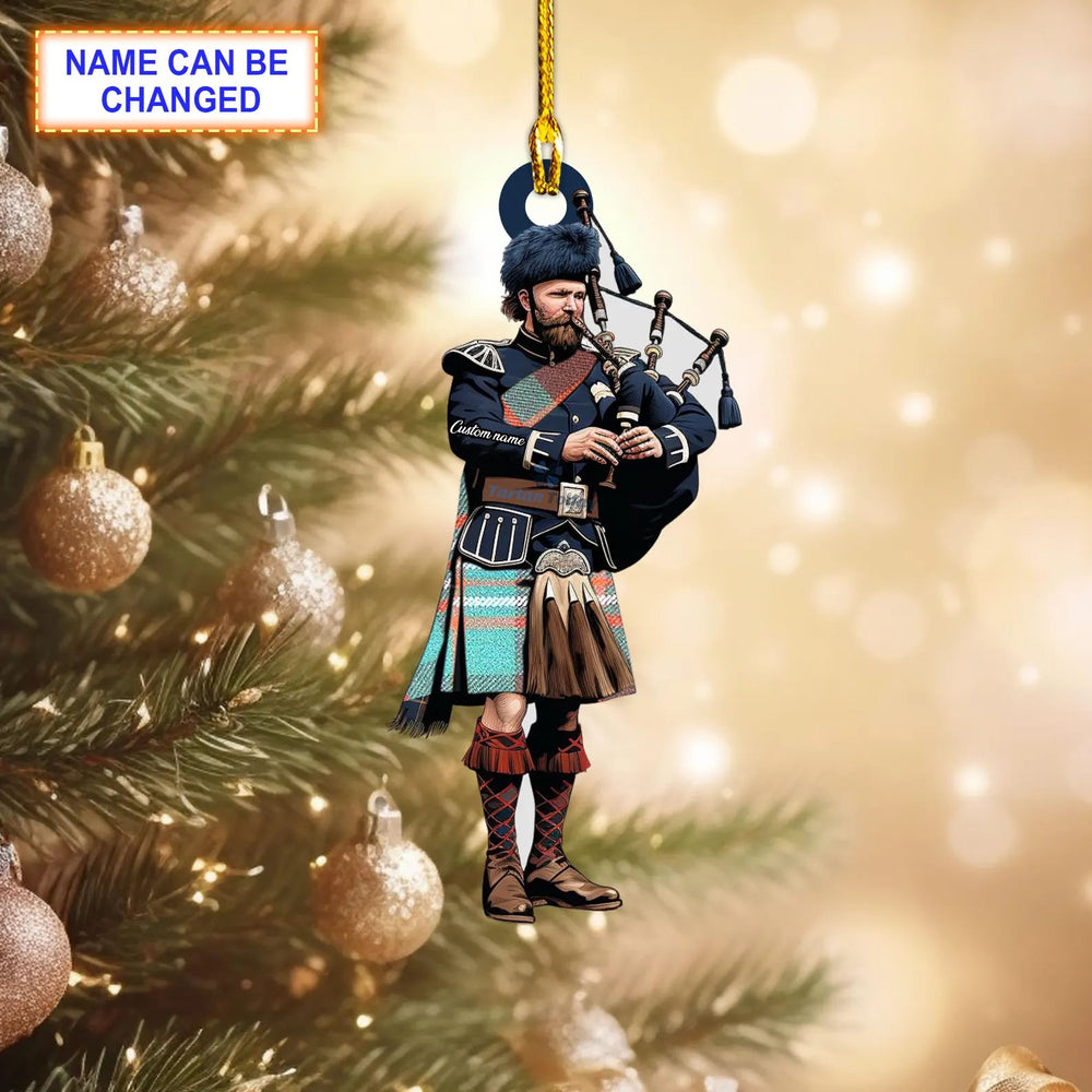 Scott Brown Hunting Ancient Tartan Bagpipe Ornament with Custom Name