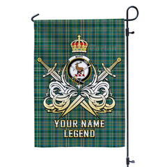 Custom Name Clan Scott Green Ancient Tartan Garden Flag with Clan Crest and the Golden Sword of Courageous Legacy AW14