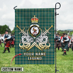 Personalized Custom Name Clan Scott Green Ancient Tartan Garden Flag with Clan Crest and the Golden Sword of Courageous Legacy AW14 - Scott Green Ancient Tartan Design, Scottish Heritage Gift