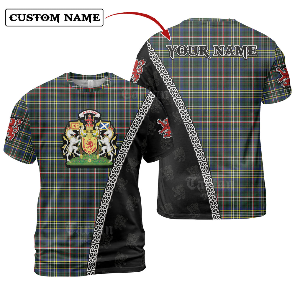 Scott Green Modern Tartan Shirt with Scotland Coat of Arms & Custom Name AL21