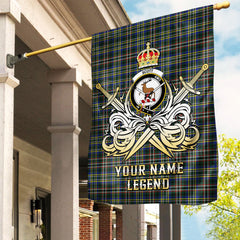 Custom Name Clan Scott Green Modern Tartan Garden Flag with Clan Crest and the Golden Sword of Courageous Legacy SE22