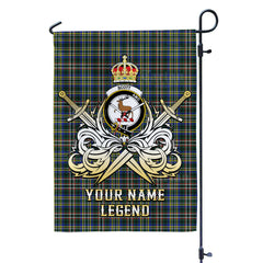 Custom Name Clan Scott Green Modern Tartan Garden Flag with Clan Crest and the Golden Sword of Courageous Legacy SE22
