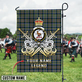 Personalized Custom Name Clan Scott Green Modern Tartan Garden Flag with Clan Crest and the Golden Sword of Courageous Legacy SE22 - Scott Green Modern Tartan Design, Scottish Heritage Gift