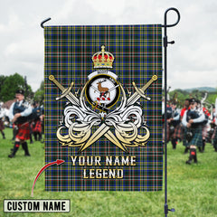 Personalized Custom Name Clan Scott Green Modern Tartan Garden Flag with Clan Crest and the Golden Sword of Courageous Legacy SE22 - Scott Green Modern Tartan Design, Scottish Heritage Gift