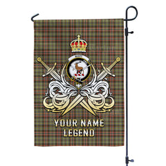 Custom Name Clan Scott Green Weathered Tartan Garden Flag with Clan Crest and the Golden Sword of Courageous Legacy KC17