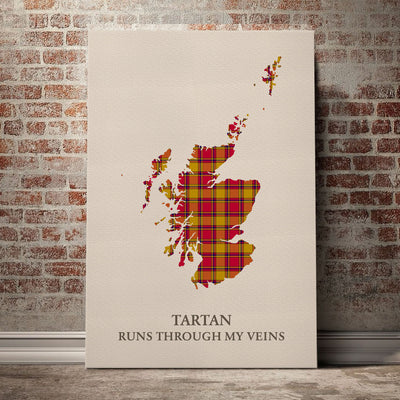 Clan Scrymgeour Tartan Scotland Map Canvas “Tartan Runs Through My Veins” Wall Art EN25