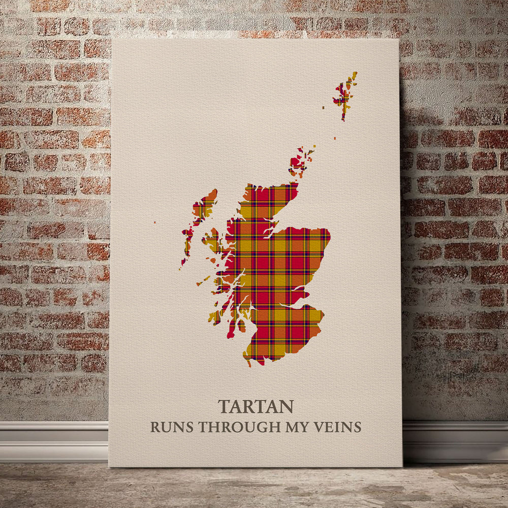 Scrymgeour Tartan Scotland Map Canvas – “Tartan Runs Through My Veins” Wall Art