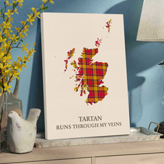 Clan Scrymgeour Tartan Scotland Map Canvas “Tartan Runs Through My Veins” Wall Art EN25