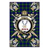Clan Sempill Modern Tartan Crest Black Garden Flag - Gold Thistle HO28 Clan Sempill Tartan Today