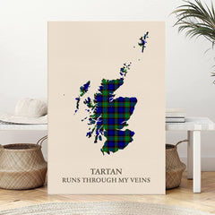 Clan Sempill Modern Tartan Scotland Map Canvas “Tartan Runs Through My Veins” Wall Art BO71
