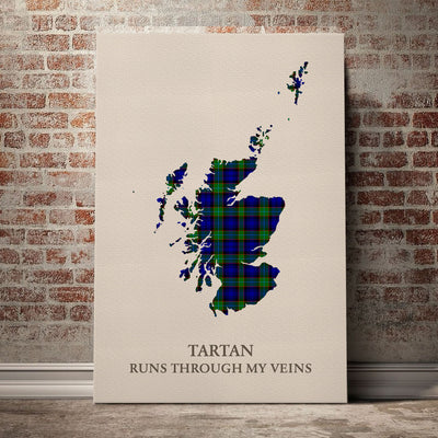 Clan Sempill Modern Tartan Scotland Map Canvas “Tartan Runs Through My Veins” Wall Art BO71