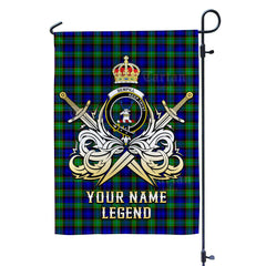 Custom Name Clan Sempill Modern Tartan Garden Flag with Clan Crest and the Golden Sword of Courageous Legacy JO58