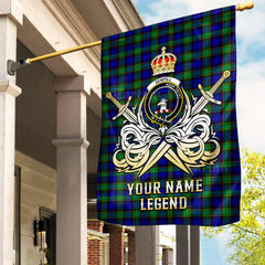 Custom Name Clan Sempill Modern Tartan Garden Flag with Clan Crest and the Golden Sword of Courageous Legacy JO58