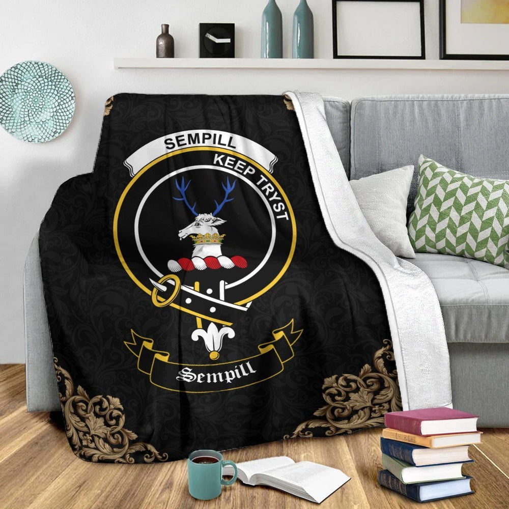 Clan Sempill (or Semple) Crest Tartan Premium Blanket Black OV75 Clan Sempill Tartan Today