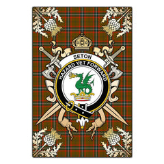 Clan Seton Hunting Modern Tartan Crest Black Garden Flag - Gold Thistle KM91 Clan Seton Tartan Today