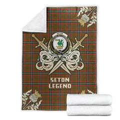 Clan Seton Hunting Modern Tartan Gold Courage Symbol Blanket CN34 Clan Seton Tartan Today