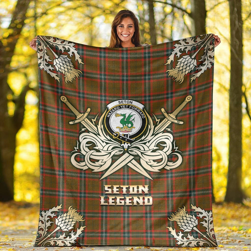 Clan Seton Hunting Modern Tartan Gold Courage Symbol Blanket CN34 Clan Seton Tartan Today