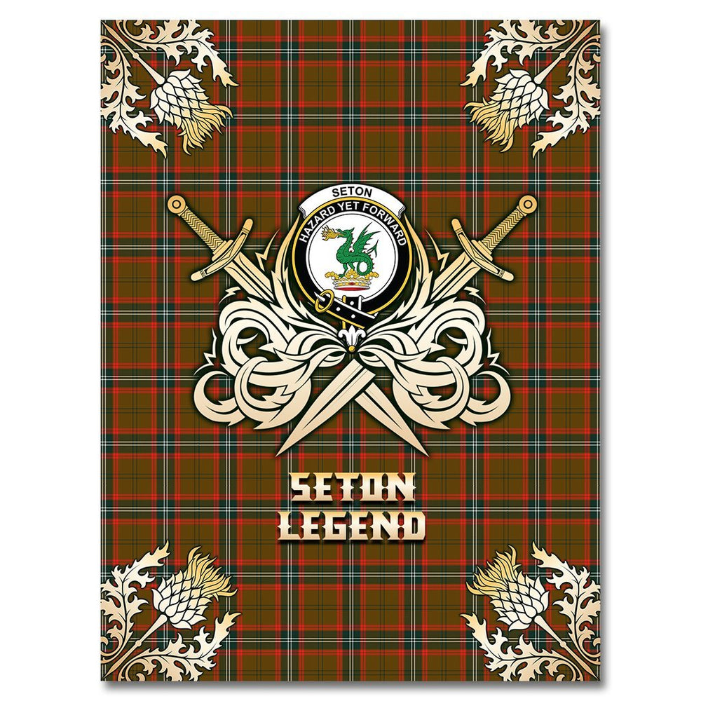 Clan Seton Hunting Modern Tartan Gold Courage Symbol Blanket CN34 Clan Seton Tartan Today