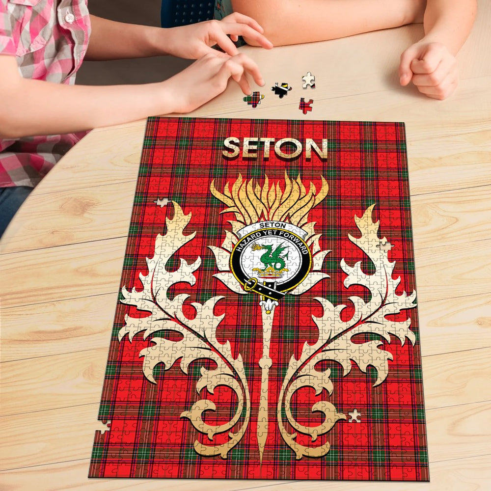 Clan Seton Modern Tartan Crest Thistle Jigsaw Puzzles Gift For Family FJ35 Clan Seton Tartan Today
