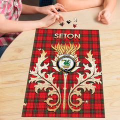 Clan Seton Modern Tartan Crest Thistle Jigsaw Puzzles Gift For Family FJ35 Clan Seton Tartan Today