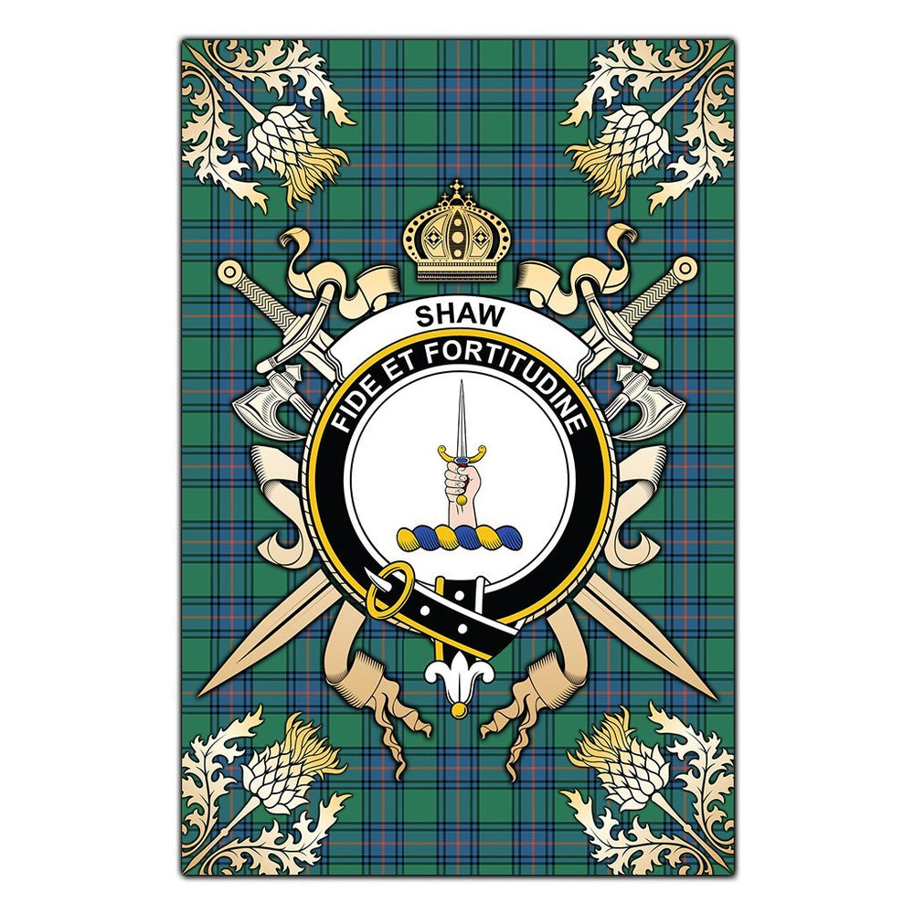 Clan Shaw Ancient Tartan Crest Black Garden Flag - Gold Thistle JG76 Clan Shaw Tartan Today