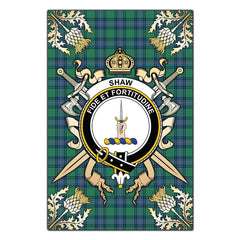 Clan Shaw Ancient Tartan Crest Black Garden Flag - Gold Thistle JG76 Clan Shaw Tartan Today