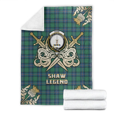 Clan Shaw Ancient Tartan Gold Courage Symbol Blanket PE52