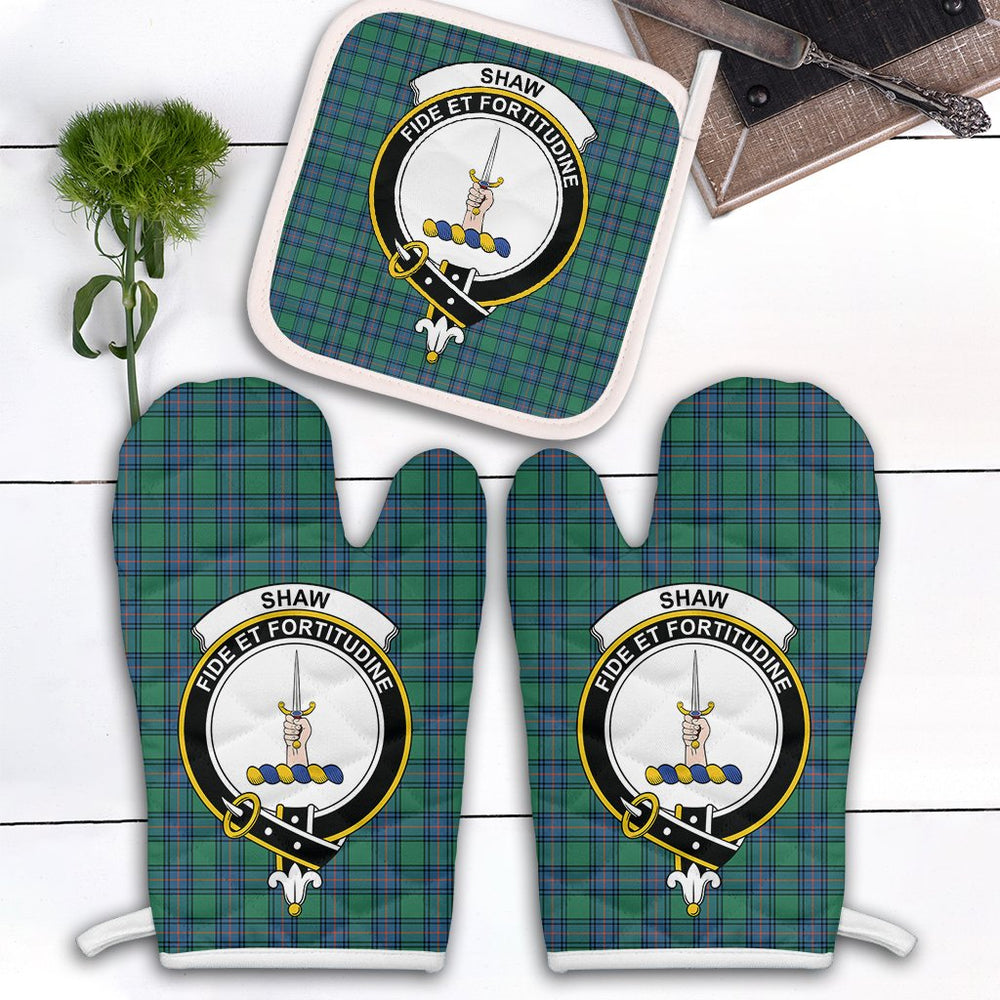 Clan Shaw Ancient Tartan Crest Oven Mitt And Pot Holder (2 Oven Mitts + 1 Pot Holder) EC56 Clan Shaw Tartan Today