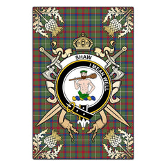 Clan Shaw Green Modern Tartan Crest Black Garden Flag - Gold Thistle JO83 Clan Shaw Tartan Today