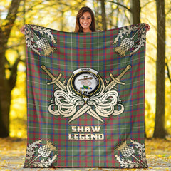 Clan Shaw Green Modern Tartan Gold Courage Symbol Blanket FC14 Clan Shaw Tartan Today