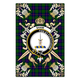 Clan Shaw Modern Tartan Crest Black Garden Flag - Gold Thistle PN27 Clan Shaw Tartan Today