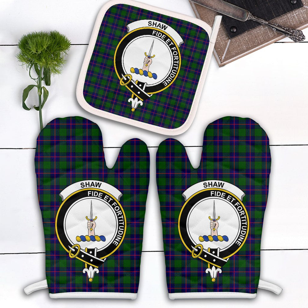 Clan Shaw Modern Tartan Crest Oven Mitt And Pot Holder (2 Oven Mitts + 1 Pot Holder) UG87 Clan Shaw Tartan Today