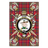 Clan Shaw Red Modern Tartan Crest Black Garden Flag - Gold Thistle CR60 Clan Shaw Tartan Today