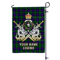 Custom Name Clan Shaw Modern Tartan Garden Flag with Clan Crest and the Golden Sword of Courageous Legacy SW75
