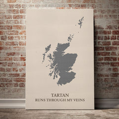 Shepherd Tartan Scotland Map Canvas – “Tartan Runs Through My Veins” Wall Art