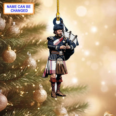 Shiel Claret Modern Tartan Bagpipe Ornament with Custom Name