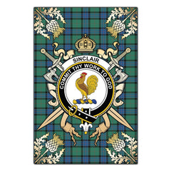 Clan Sinclair Hunting Ancient Tartan Crest Black Garden Flag - Gold Thistle BO99 Clan Sinclair Tartan Today