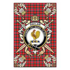 Clan Sinclair Modern Tartan Crest Black Garden Flag - Gold Thistle PZ27 Clan Sinclair Tartan Today