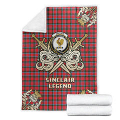Clan Sinclair Modern Tartan Gold Courage Symbol Blanket GW61 Clan Sinclair Tartan Today