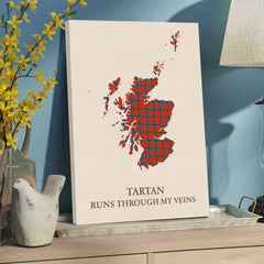 Clan Sinclair Ancient Tartan Scotland Map Canvas “Tartan Runs Through My Veins” Wall Art WC13