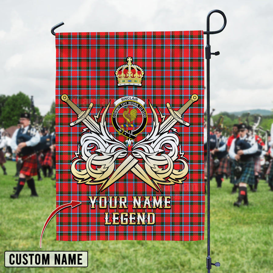 Personalized Custom Name Clan Sinclair Modern Tartan Garden Flag with Clan Crest and the Golden Sword of Courageous Legacy IV32 - Sinclair Modern Tartan Design, Scottish Heritage Gift